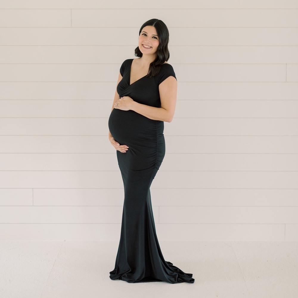 PinkBlush Black Off Shoulder Wrap Maternity Photoshoot Gown/Dress